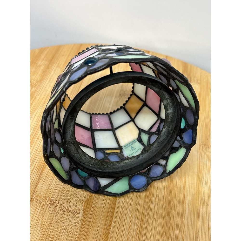 PartyLite Stained Glass Hydrangea Tiffany Style Tea Light Candle Lamp Shade - Picture 6 of 10